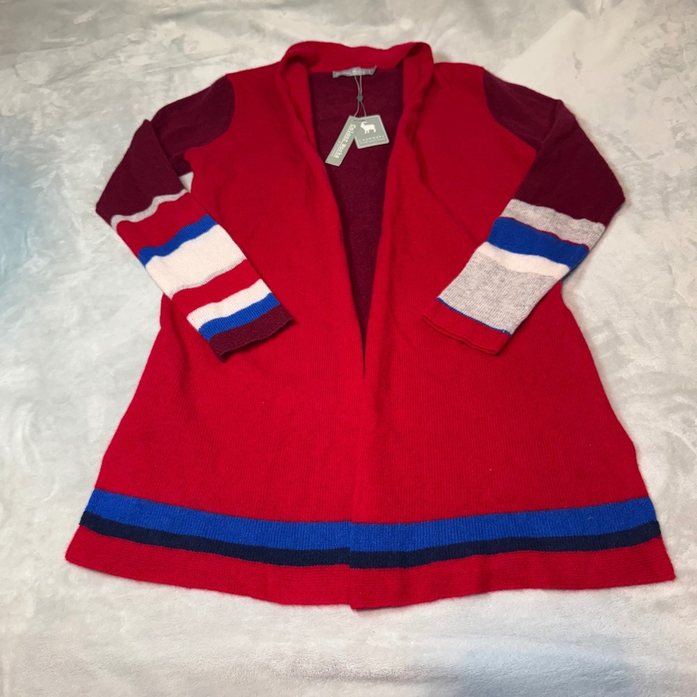 Colour Works Red Currant 100% Cashmere Cardigan Sweater Size M Stripe Sleeve NWT